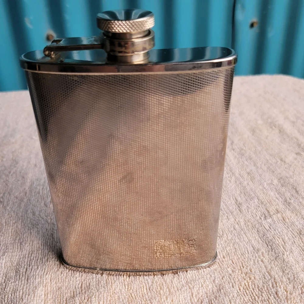 Stainless Steel Flask Mid-century  6 oz engraved initials MRC
